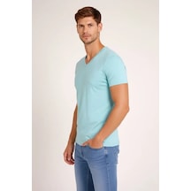 Modi Green Erkek Turkuvaz V Yaka Slim Fit Dar Kesim Likralı Günlük Basic Bod
