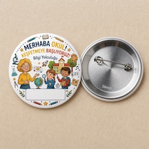 Fikart Merhaba Okul - Bilgi Yolculuğu Mini - Okul Ve Öğrenci Temalı 58mm İğneli Metal Buton Rozet Çok Renkli