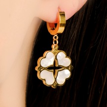 Lekka Design Sedefli Dörtlü Kalp Kararmaz Çelik Çiçek Kadın Küpe Çelik