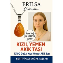 Erilsa Sertifikalı Damla Model Kızıl Yemen Akiği Kolye Sabır, Koruma V Çok Renkli