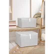 2'li Set Kapaklı Çok Amaçlı Hurç Saklama Kutusu Organizer Mini 40 X 30 X 26 Cm Gri Gri