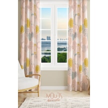 Xero Floral 1 Desenli Süet Oturma Odası Salon Fon Perde Baskılı Ekstrafor Büzgü 2 Kanat Prd-1081 Çok Renkli