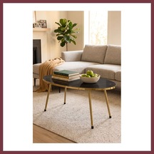 Storeşahin Gold Ayak Oval Orta Sehpa Bendir Siyah Shn0720
