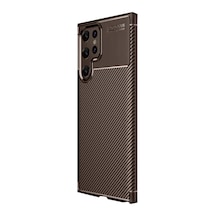 Samsung Uyumlu Galaxy S25 Ultra Uyumlu Kılıf Auto Focus Karbon Kapak - Kahverengi