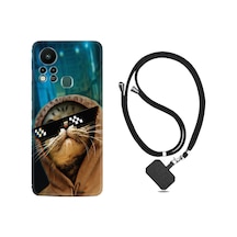Infinix Hot 11S Kılıf İpli Boyun Askılı Desenli Silikon Troll Cat 1897
