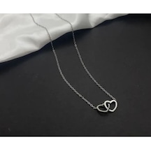 Stainless Steel Çelik Kararmaz İkili Kalp Gümüş Kolye Gümüş