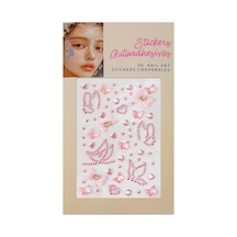 Pembe Kelebek Ve Fiyonk Detaylı 3d Kristal Yüz & Tırnak Sticker Seti