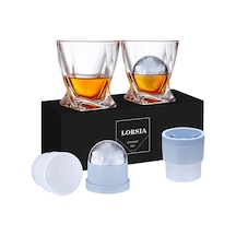 Viski Kayaları Bardağı, 4'lü Set 2 Kristal Bourbon Bardağı, 2 Yuvarlak Büyük Buz Topu Kalıbı Hediye Kutusunda - 325 Ml Scotch Kokteyl Rum Konyak Votka Likörü İçin Eski Moda Bardaklar, Erkekler İçin Çok Renkli