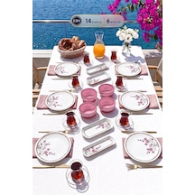 Tr Lüx Seramik Sakura Çiçeği 14 Parça 6 Kişilik Kahvaltı Takımı Seti Genel