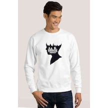 Stranger Things Baskılı Beyaz Erkek Örme Sweatshirt