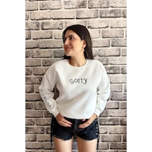 Beyaz Renk Sorry Baskılı 3 İplik Unisex Sweatshirt Beyaz