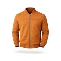 Premium Slim Fit Bomber Kolej Deri Ceket Taba