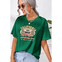 Flood Of Style Unisex California Baskılı T-shirt Yeşil