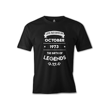 Life Begins İn 1973 Baskılı Siyah Erkek Tshirt 001