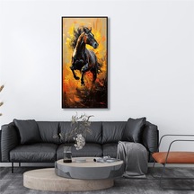Yağlı Boya Dokulu Tablo Koşan Siyah At Siyah Çerçeveli U04037-178951