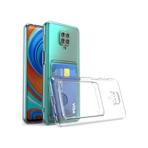 Redmi 9T Kılıf Darbe Emici Köşe Korumalı Kartlıklı Cüzdanlı Silikon Kapak Şeffaf