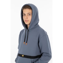 Kapşonlu Kanguru Cepli Detaylı Erkek Çocuk Sweatshirt-90836 İndigo