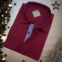 Pamuklu Oxford Uzun Kollu Unisex Gömlek Slim Fit Bordo