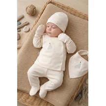 Zeynuko Erkek Bebek Gemi Nakışlı Pamuk 0-3 Ay 5'li Yenidoğan Hastane Çıkışı Zıbın Seti Krem