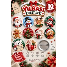 10 Lu Yılbaşı Temalı Rozet Seti Noel Baba, Kardan Adam, Geyik Ve Sevimli Yeni Yıl Rozetleri Diğer