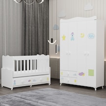 Elegant Beşik Ve Yıldız 4 Kapaklı Dolap- Uykucu Beyaz