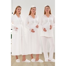 Mecit Pijama Mecit 6332 Bayan Ekru Sabahlık Gecelik Pijama Hamile Lohusa Set