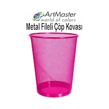 Pembe Çöp Kovası Paslanmaz Çelik Fileli 1 Adet Ofis Büro Okul Çöp Kovası Metal Delikli Kolay Kullanım Pembe