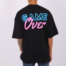 Flood Of Style Erkek Game Over Baskılı Oversize Bisiklet Yaka Tshirt Siyah
