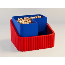 3d Baskı Fıstık Kasesi - Çift Hazneli Kabuk Ayırıcı Sunum Kasesi - Kırmızı Mavi Çok Renkli