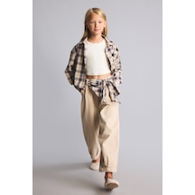 Defacto Ekose Kemerli Barrel Fit Gabardin Pantolon Kız Çocuk I5832a826wnbg106 Bej-bg106