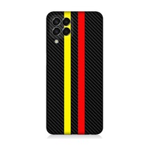 Samsung Galaxy M33 Uyumlu Silikon Kılıf Sarı Kırmızı Karbon Motif