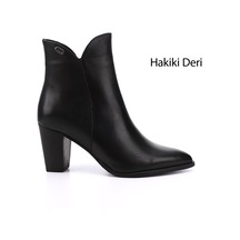 Gönderi(R) Gönderi R Siyah Fermuarlı Sivri Burun Hakiki Deri Bot Siyah