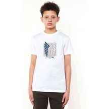 Tshirthane Attack On Titan Amblem Logo Baskılı Unisex Çocuk Beyaz T-Shirt
