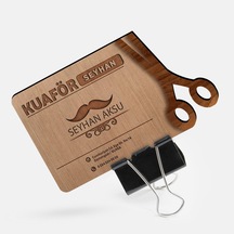 Bk Gift Kişiye Özel Mesleki Kuaför & Erkek Kuaförü Ahşap Kartvizit Model 3-2 50 Adet Akgn14976
