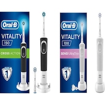 Oral-B D150 Cross Action Şarj Edilebilir Diş Fırçası + Sensi Ultra Thin Beyaz Şarj Edilebilir Diş Fırçası + Yedek Başlık