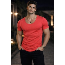 Bybülent Erkek Oval Yaka Açık Ayaka Nar Çiçeği Tişört T-shirt
