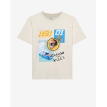 Skechers B Regular Fit Graphic Tee T-shirt Büyük Erkek Çocuk Off White Tshirt Sk2510113-102 Beyaz