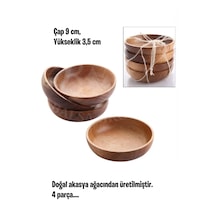 Dekoratif Çerezlik Tabak, Doğal Ahşap Akasya Çerezlik 9 Cm, 4'lü Set Kahverengi