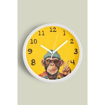 Cool Maymun Tasarım Modern Duvar Saati - 35cm - Önü Camlı Beyaz Kasa - Sessiz Mekanizma Beyaz