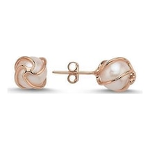 8,5 Mm Kafesli Doğal İnci Küpe Rose Rose