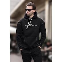 Madmext Siyah Kapüşonlu Nakış Detaylı Cepli Erkek Sweatshirt 7066-siyah Siyah