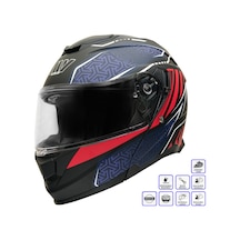 My Helmets Mks002-bbr Güneş Vizörlü Şeffaf Çene Açılır Motosiklet Kaskı Lacivert - Kırmızı - Siyah