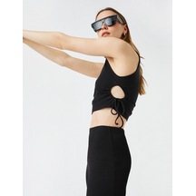 Koton Crop Atlet Pencere Detaylı Bisiklet Yaka Pamuklu Siyah 2sak10414ek Siyah