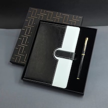 Siyah Beyaz Renkli Tarihsiz Ajanda Defter Metal Roller Kalem Seti