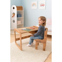 Tek Kişilik Çekmeceli Ahşap Çocuk Oyun & Aktivite Masa Ve Sandalye Takımı - 18mm Ceviz Renk Mdf Çok Renkli