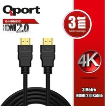 Qport Q-hdmı32 Hdmı Kablo 3 Mt Ver2.0 Altın Uçlu 3d 4k-191154