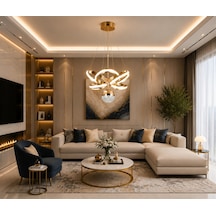 Sahra Modern Teklı Led Gold Sarkıt Avize,3 Renk Yanabilen Modern Avize,salon Led Avize