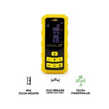 Dawreek Mesafe Ölçer H01 Yellow 80 Metre Dijital El Tipi Mesafe Ölçüm Cihazı