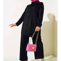Lovie Moda Kadın Saten Görünümlü Fitilli İkili Takım Siyah