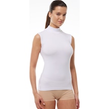 Malabadi Kadın Kolsuz Yarım Balıkçı Yaka Modal Body 1044, Balıkçı Yaka Body Beyaz